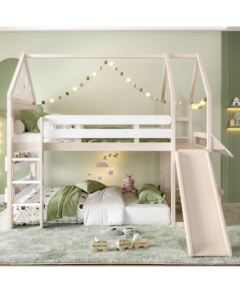 Streamdale Furniture Streamdale Loft Bed with Bookshelf, Slide, and House-Shaped Design for Kids