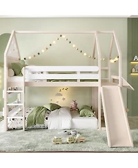 Streamdale Furniture Streamdale Loft Bed with Bookshelf, Slide, and House-Shaped Design for Kids
