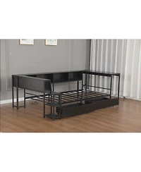 Streamdale Furniture Streamdale Corner Bed Frame with Bookcase, Led, Charging Station