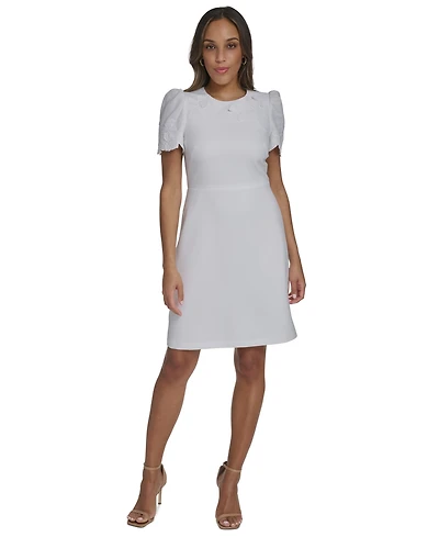 Vince Camuto Petite Laser-Cut Trim Detail Fit & Flare Dress