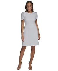 Vince Camuto Petite Laser-Cut Trim Detail Fit & Flare Dress