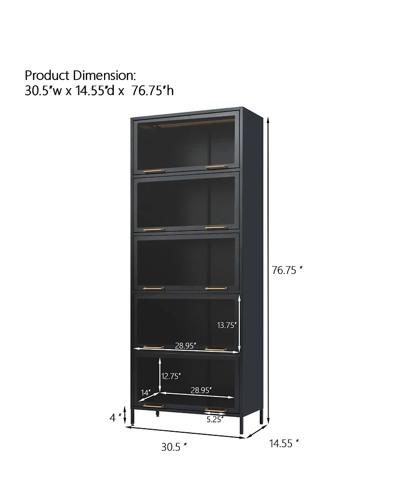 Streamdale Furniture Streamdale 76.75" Tall Iron Display Cabinet with Glass Doors & Led Lights