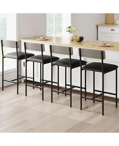 gaomon Bar Stools Set of 4 Kitchen Bar Stools with Footrest Pu Upholstered Counter Height Barstools Bar Chairs