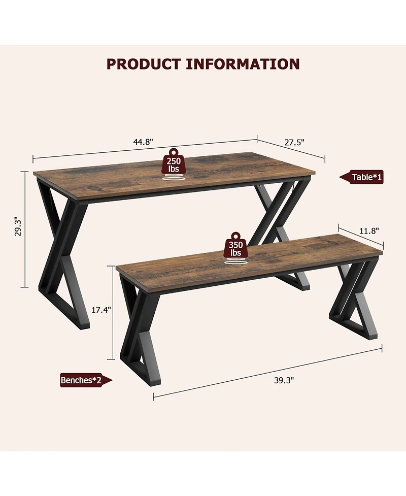 gaomon Kitchen Table with 2 Benches Dining Table Set for 4 Saving Space Dining Room Table Set for Kitchen Dining Room
