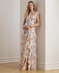 Lauren Ralph Women's Flutter-Sleeve Asymmetric Neck Maxi Dress