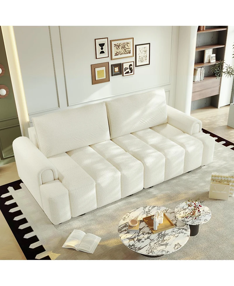 Streamdale Furniture Comfy 90.2" 4-Seater Teddy Fabric Couch with Storage, King Size 3-in-1 Sleeper Sofa Bed