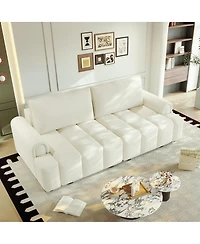 Streamdale Furniture Comfy 90.2" 4-Seater Teddy Fabric Couch with Storage, King Size 3-in-1 Sleeper Sofa Bed