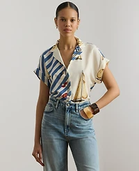 Lauren Ralph Women's Striped Sailboat-Print Collared Camp Shirt