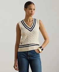 Lauren Ralph Lauren Womens Cable Knit Cricket V Neck Sweater Vest