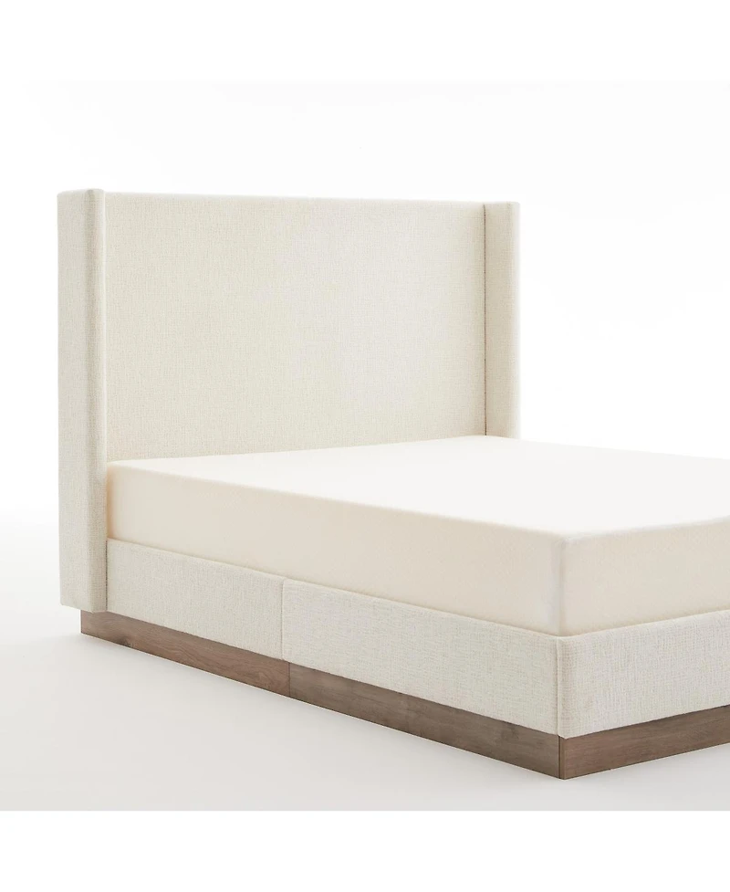 Streamdale Furniture Queen Textured Ivory Canvas Wingback Platform Bed - No Box Spring Needed