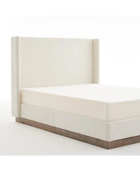 Streamdale Furniture Queen Textured Ivory Canvas Wingback Platform Bed - No Box Spring Needed