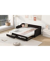 Streamdale Wooden Daybed with Trundle & 2 Storage Drawers, Extendable Sofa Bed