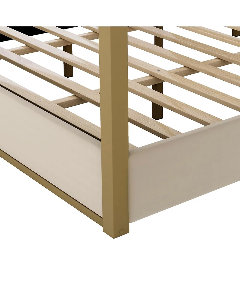 Streamdale King Size Beige Upholstery Canopy Platform Bed with Headboard & Metal Frame