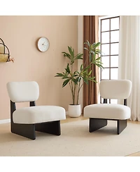Streamdale Furniture Streamdale Set of 2 Modern Beige Lounge Chair with Polyester Upholstery & Wood Base