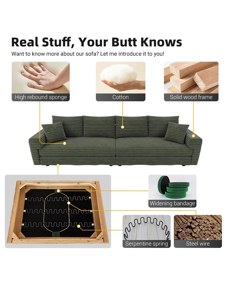 Streamdale Furniture Streamdale 102" Plush Corduroy 4-Seat Sofa