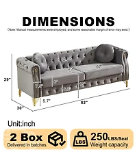 Streamdale Furniture Streamdale Velvet Chesterfield Sofa with Pillows & Studs, Metal Legs
