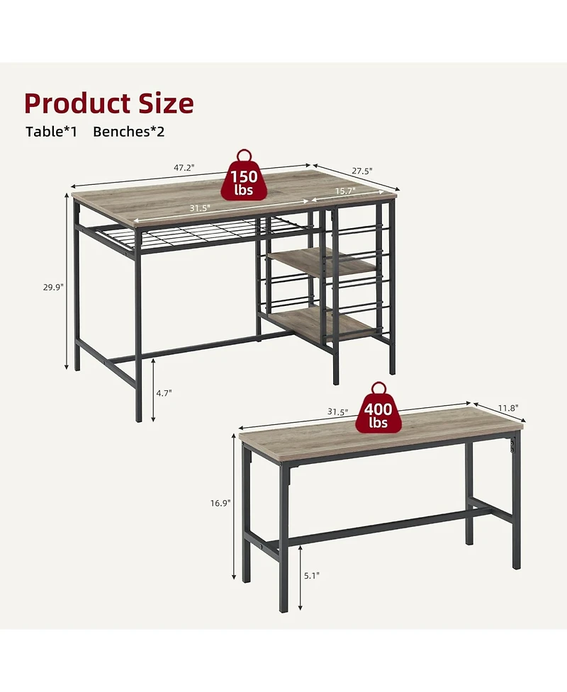 gaomon Dining Table Set for 4 Kitchen Table with 2 Benches Rectangular Dining Room Table Set