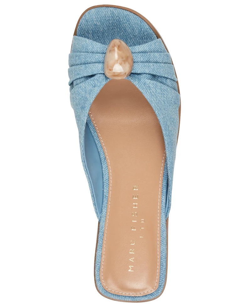 Marc Fisher Ltd Women's Dalani Ornamented Ruched Flat Slip-On Sandals