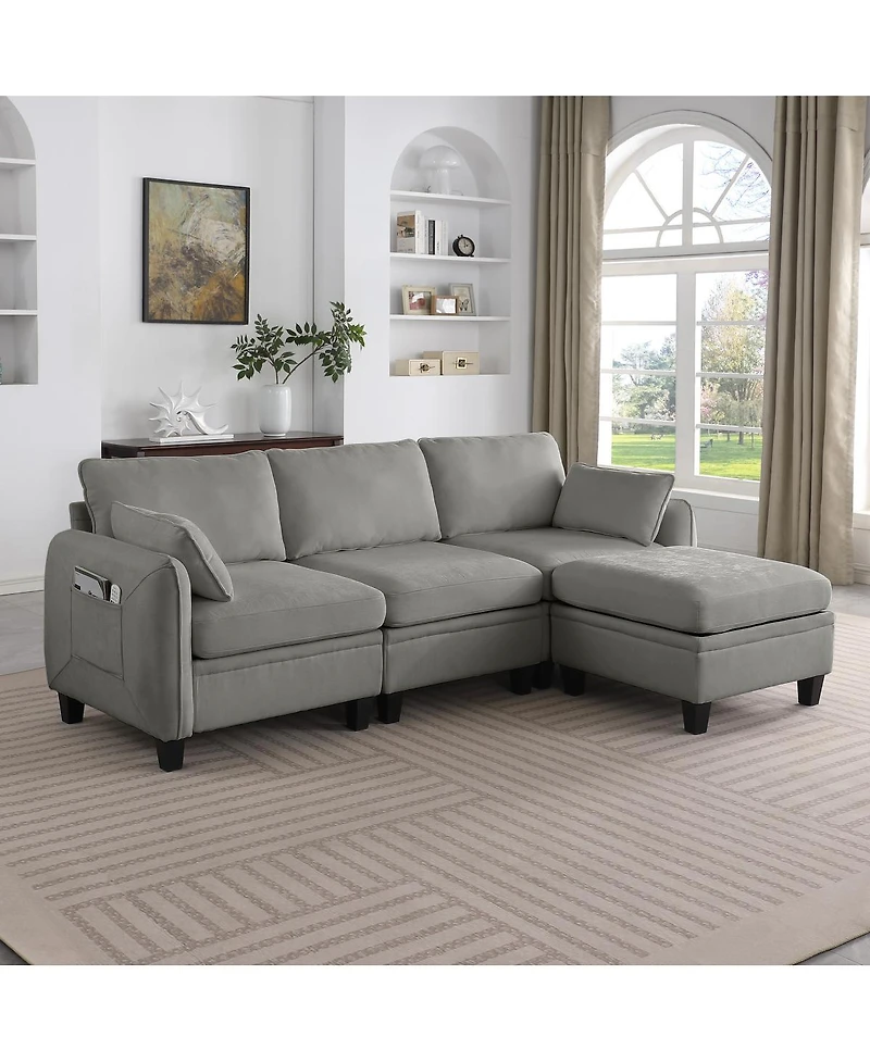 Streamdale Furniture 85" Chenille Modular Sectional Sofa with Storage Ottoman
