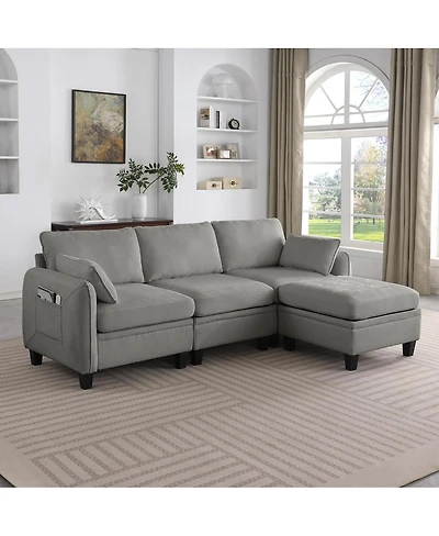 Streamdale Furniture 85" Chenille Modular Sectional Sofa with Storage Ottoman