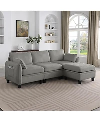 Streamdale Furniture 85" Chenille Modular Sectional Sofa with Storage Ottoman