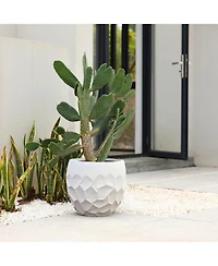 LuxenHome 14.6-Inch Round White Geometric MgO Planter