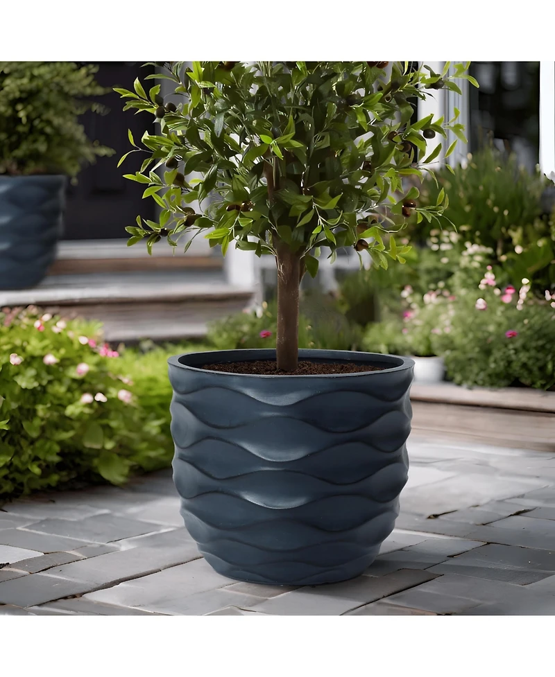 LuxenHome 17.4-Inch Round Waves MgO Planter