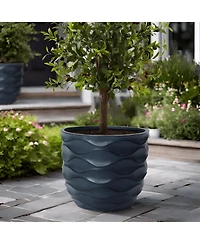 LuxenHome 17.4-Inch Round Waves MgO Planter