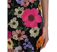 Eliza J Petite Square Neck Embroidered Midi Dress