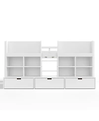 Streamdale Furniture Twin Loft Bed with Multi-Storage Shelves, Curtain & Chalkboard