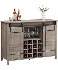 gaomon 47 Inch Wine Bar Cabinet with Sliding Barn Door Buffet Sideboard Cabinet with 16 Bottle Wine Rack