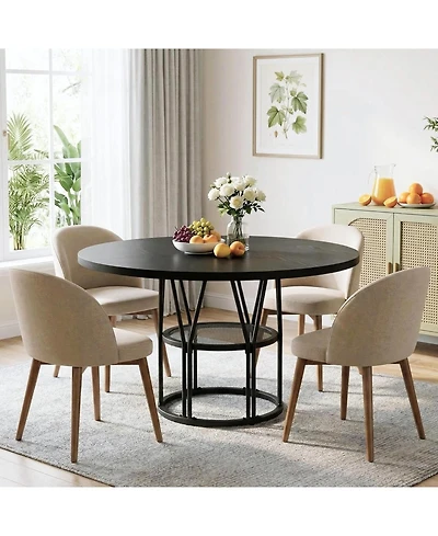 gaomon 47" Round Dining Table with Storage, Sturdy Metal Frame Circle Dinner for Small Space, Apartment, Living Room