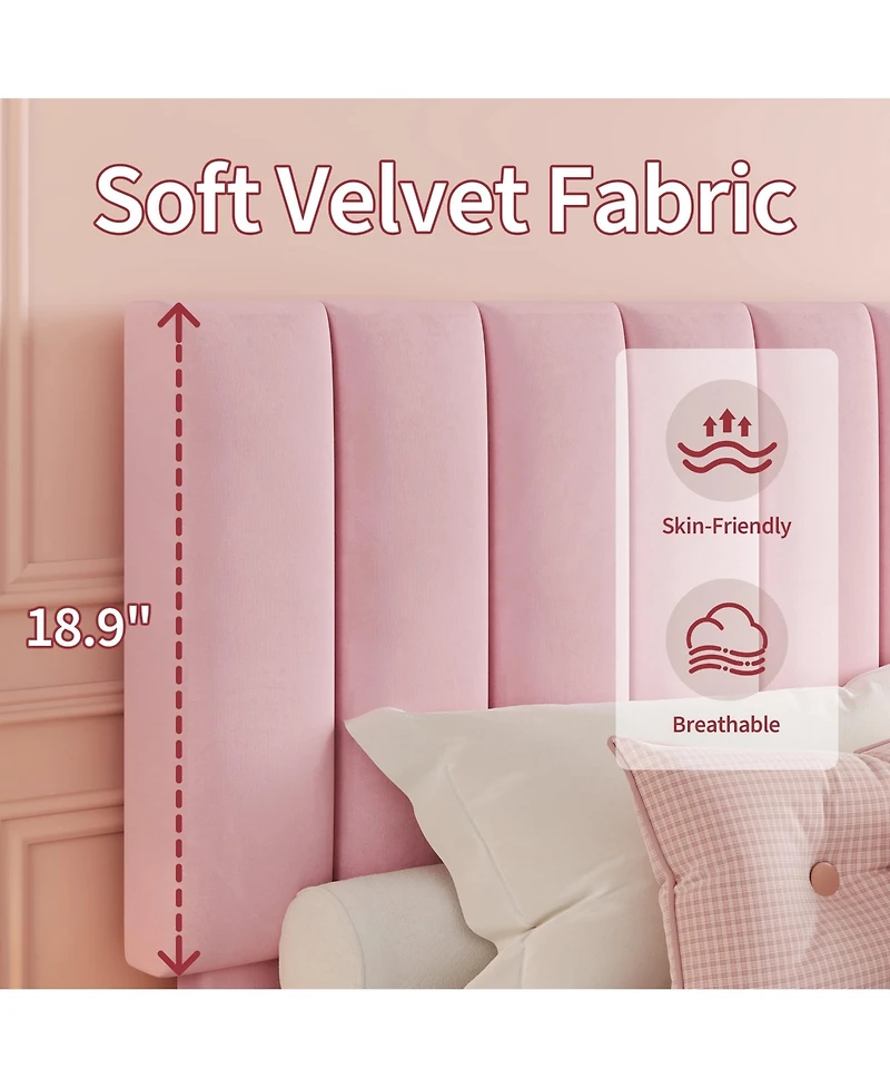 gaomon Velvet Platform Bed Frame with Adjustable Vertical Channel Tufted Headboard