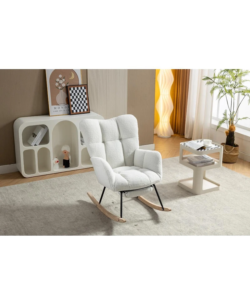 Streamdale Furniture Teddy Fabric Leisure Rocking Chair with Adjustable Footstool