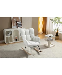 Streamdale Furniture Teddy Fabric Leisure Rocking Chair with Adjustable Footstool