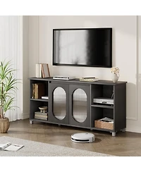 Gaomon Modern Open Rainbow Glass Tv Cabinet Stand for 60/65/70 Inch Tv, Media Console Cabinet with 2 Corrugated Glass Doors