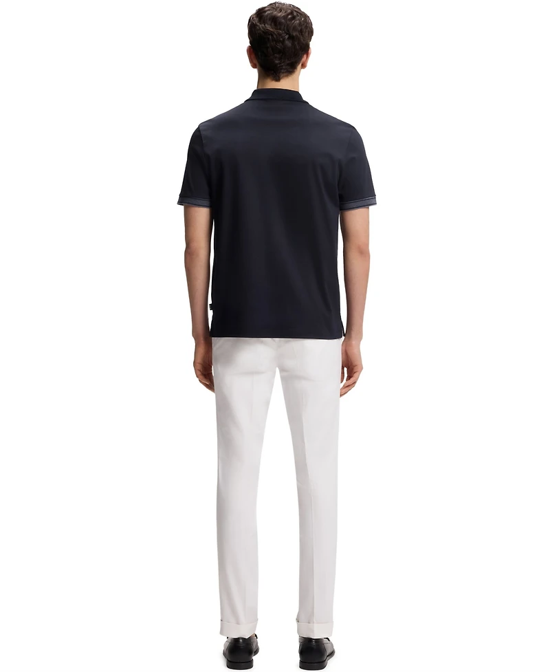 Boss by Hugo Men's Mercerised-Cotton Striped Trim Polo Shirt