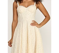 Alex & Sophia Women's Sweetheart Neck Clip Dot Midi Dress