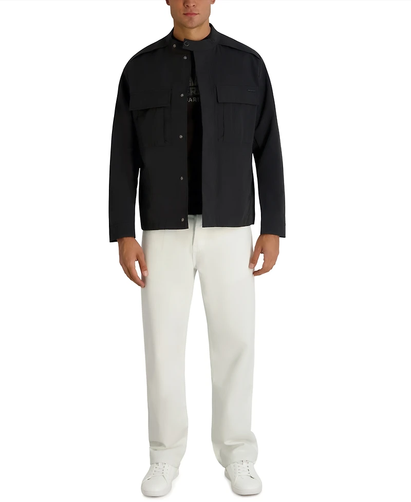 Karl Lagerfeld Paris Men's Crinkle Cut Snap Button Jacket