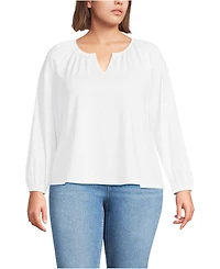 Lands' End Plus Lightweight Jersey 3/4 Sleeve Notch Neck Gather Blouse top