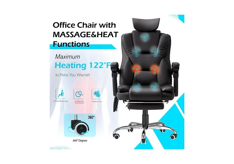 Aecojoy Office Chair with 7 Points Vibration Massage&Heat, Adjustable Ergonomic Recliner