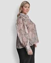 Dkny Plus Collared Neck Long-Sleeve Top