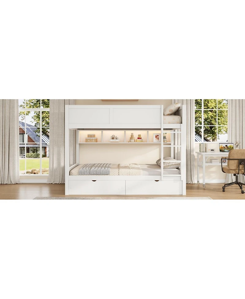 Streamdale Furniture Full Xl over Full Xl Bunk Bed with Storage, Led