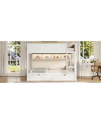 Streamdale Furniture Full Xl over Full Xl Bunk Bed with Storage, Led