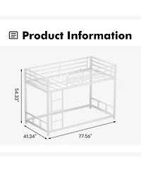 Streamdale Furniture Twin Over Twin Metal Bunk Bed with Guard Rails & Ladder, Space-Saving