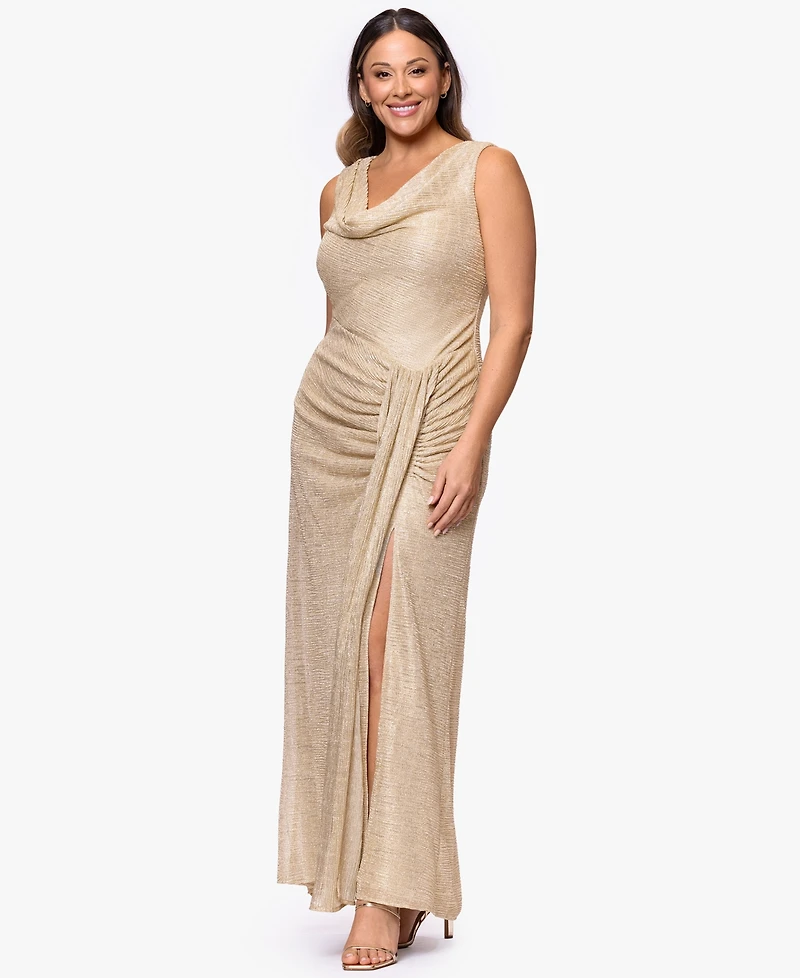Betsy & Adam Plus Crinkle Detail Maxi Gown