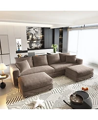 Streamdale Furniture Plush Corduroy 4-Seat Sofa, Modern Comfy Upholstered Cloud Couch with Pillows & Ottomans