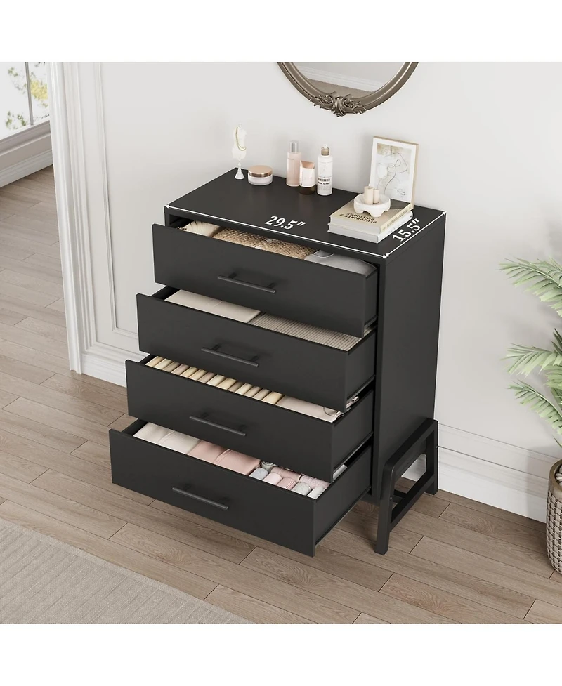 Gaomon 4 Drawer Dresser for Bedroom, 38.6" Tall Freestanding Storage Chest for Living Room or Entryway, Black
