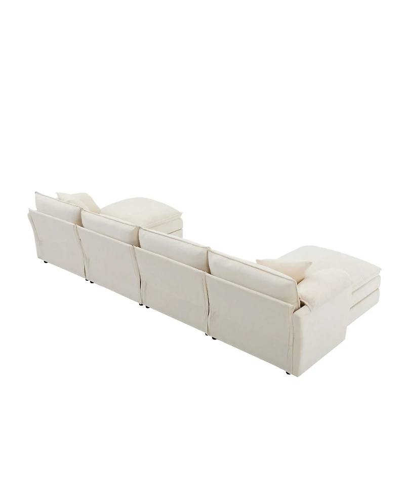 Streamdale Furniture 136" Chenille Modular Sectional Sofa with Deep Seat & Movable Ottoman