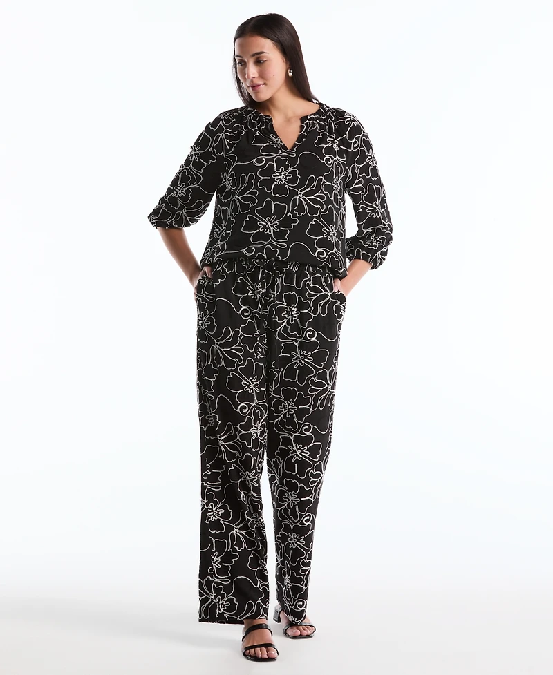 Rafaella Petite Floral Embroidered Drawstring Pants
